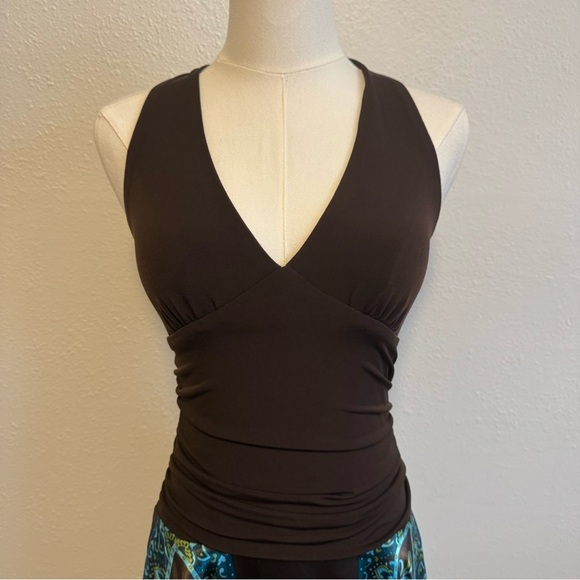 STUDIO Y Vintage Y2K Brown Blue Paisley V Neck Handkerchief Hem Halter Dress - Picture 2 of 11